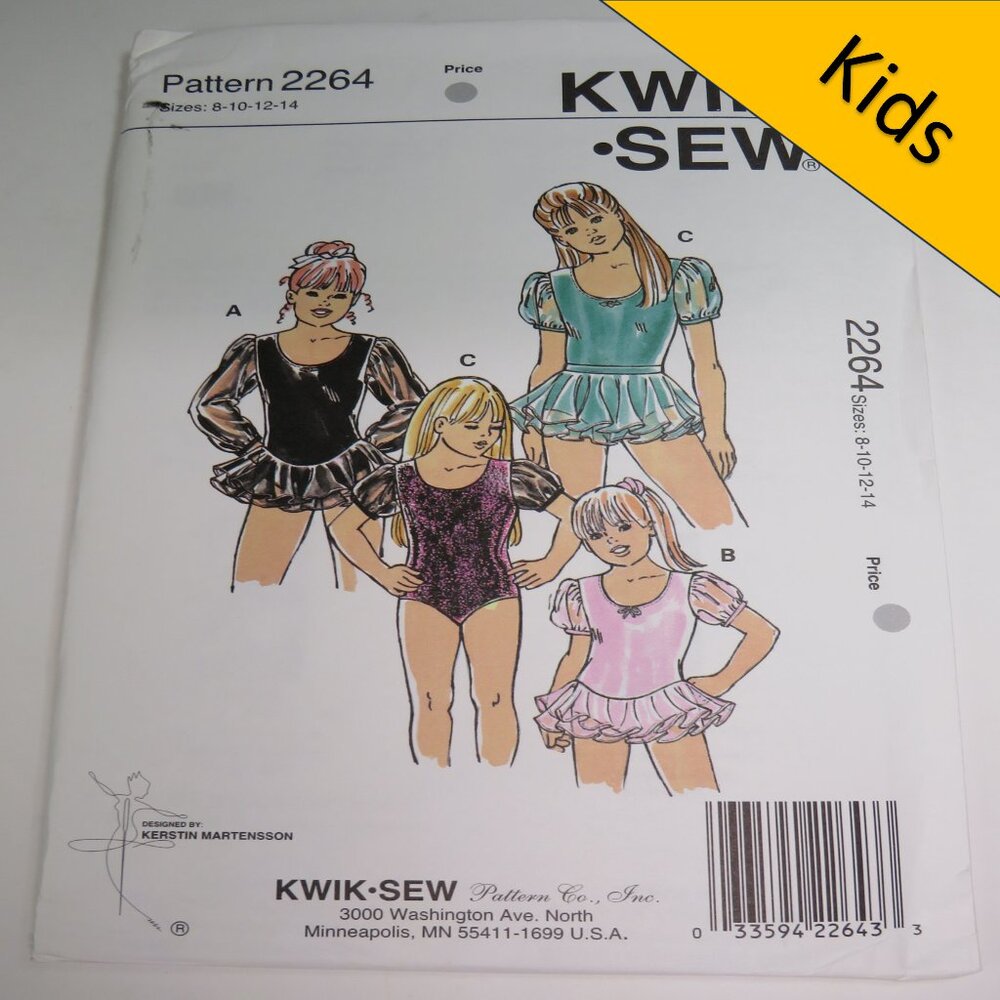 Kwik Sew 2264 child girls leotard with skirt, puffy sleeves 8-14